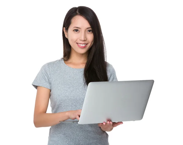 Asian young woman in grey t-shirt — Stock Photo, Image