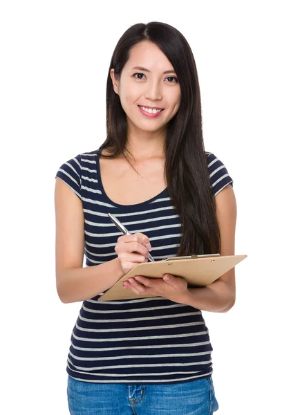 Asian young woman in striped t-shirt — Stock Photo, Image