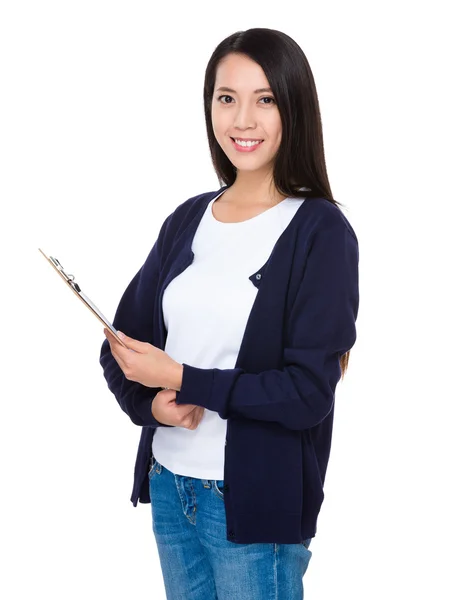 Asian young woman in blue cardigan — Stock Photo, Image