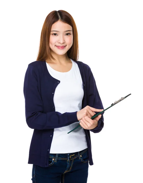 Asian young woman in blue cardigan — Stock Photo, Image