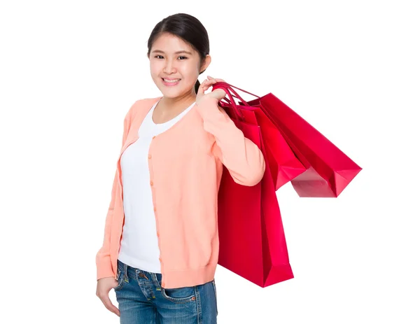 Asiática jovem mulher em cardigan rosa — Fotografia de Stock