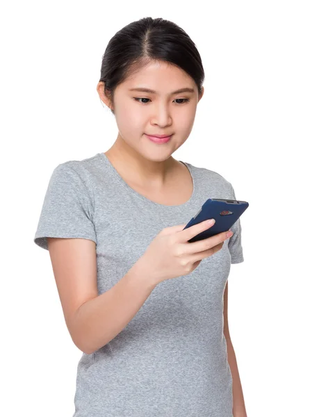 Asian young woman in grey t-shirt — Stock Photo, Image