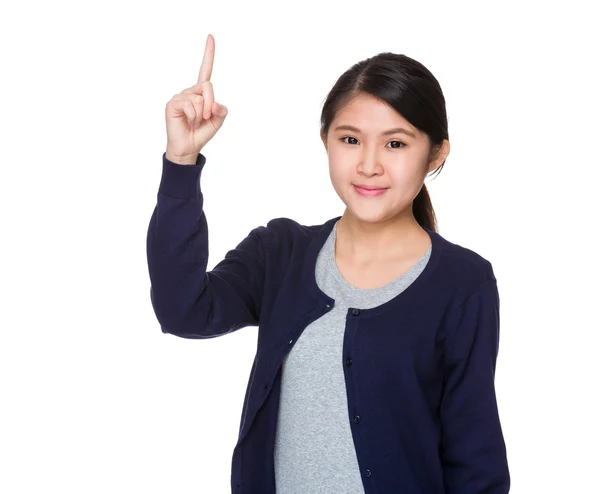 亚洲的年轻女子，在蓝色开衫 — 图库照片