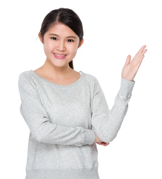 Asian young woman in grey sweater — Stock Photo, Image