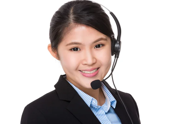 Representante de atendimento ao cliente com fone de ouvido — Fotografia de Stock