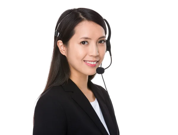 Representante de atendimento ao cliente com fone de ouvido — Fotografia de Stock