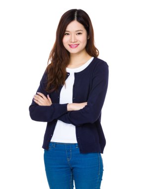 Asya genç kadın mavi hırka