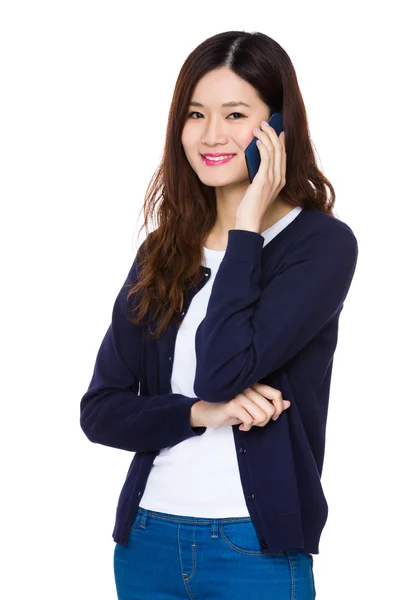 Asian young woman in blue cardigan — Stock Photo, Image