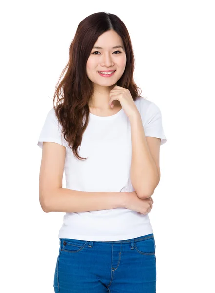 Asian young woman in white t-shirt — Stock Photo, Image