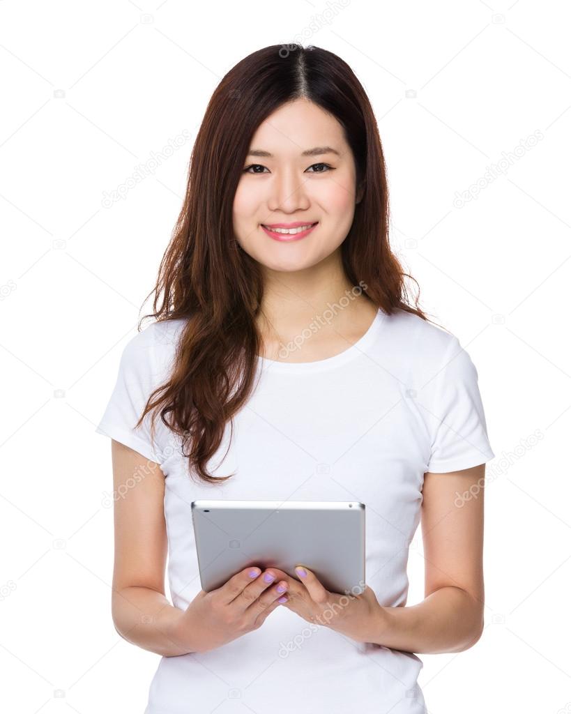 Asian young woman in white t-shirt