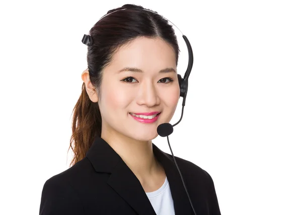 Representante de atendimento ao cliente com fone de ouvido — Fotografia de Stock