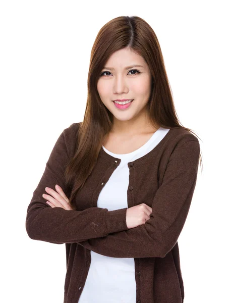 Asian young woman in brown cardigan — Stock Photo, Image