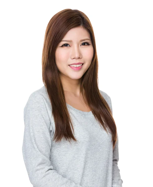 Asian young woman in grey sweater — Stock Photo, Image