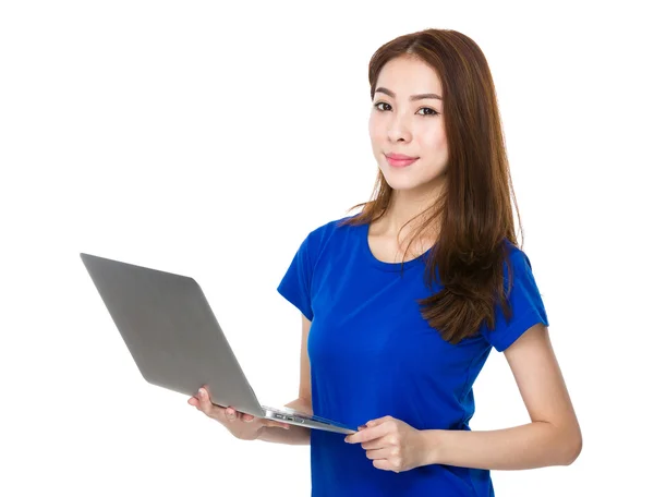 Asian young woman in blue t-shirt — Stock Photo, Image