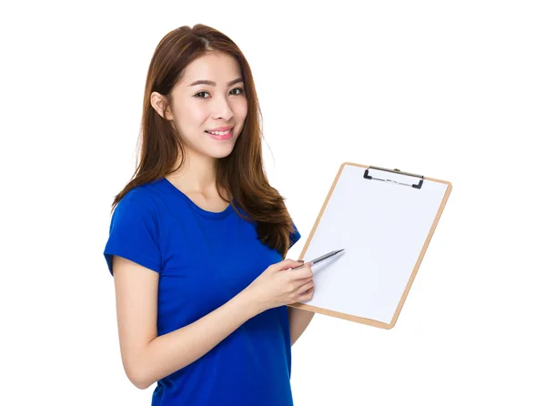 Asian young woman in blue t-shirt — Stock Photo, Image