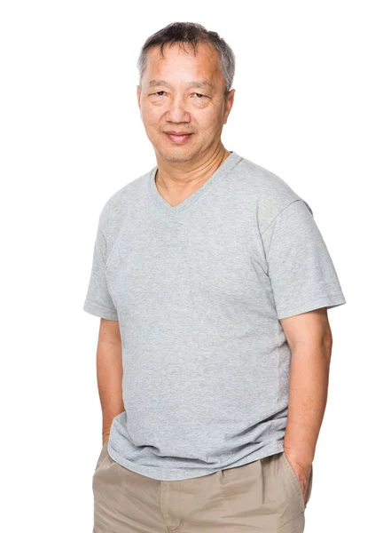 Azjatycki człowiek stary szary t-shirt — Zdjęcie stockowe
