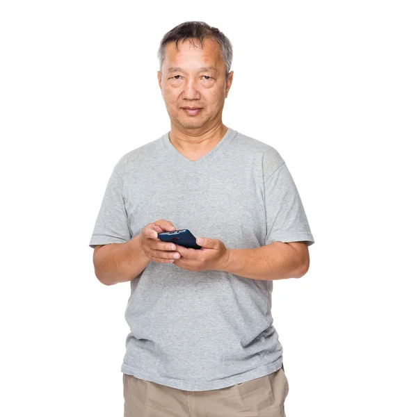 Asian old man in grey t-shirt — Stock Photo, Image