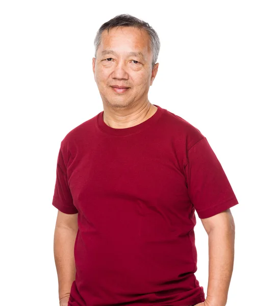 Ázsiai öreg, piros póló — Stock Fotó
