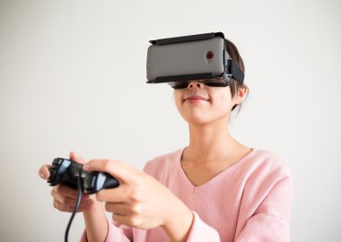Woman with virtual reality device clipart