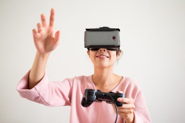 Woman with virtual reality device clipart