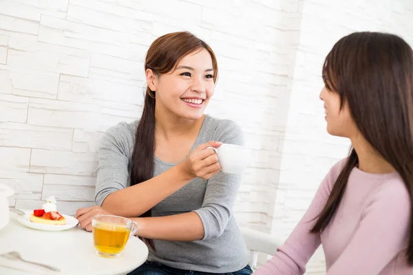As mulheres falam umas com as outras no café — Fotografia de Stock