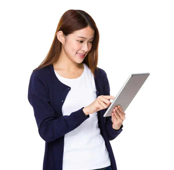 Asian young woman in blue cardigan — Stock Photo, Image