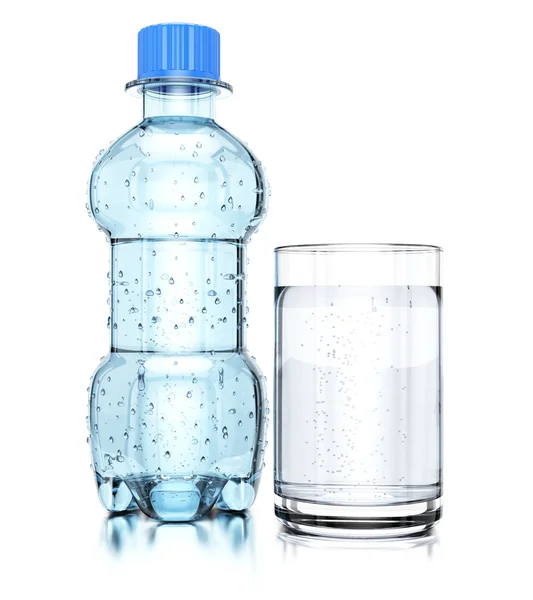 Botella de agua y vidrio — Foto de Stock