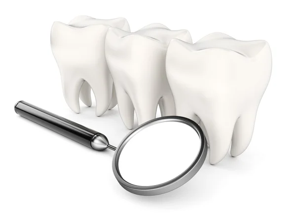 Zęby i lusterko dentystyczne — Zdjęcie stockowe