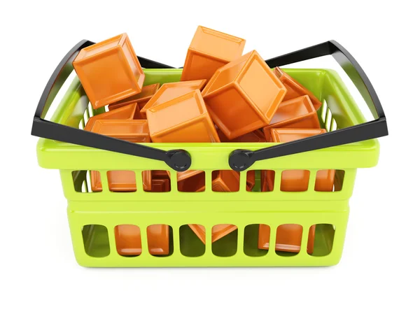Cesta de compras com cubos de laranja — Fotografia de Stock