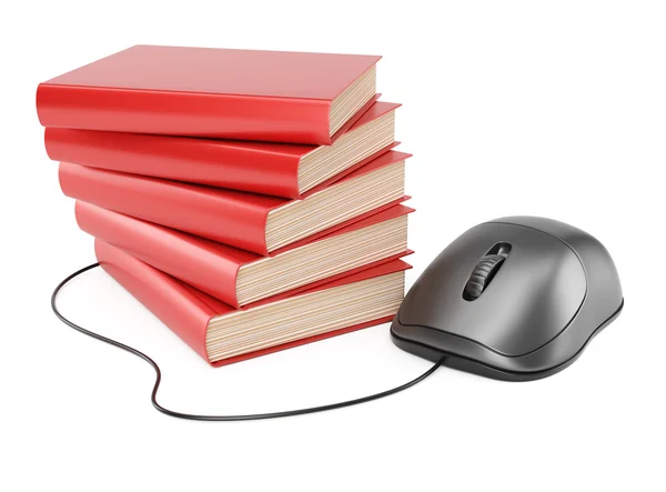 Computer mouse and stack of books — Stock Photo, Image