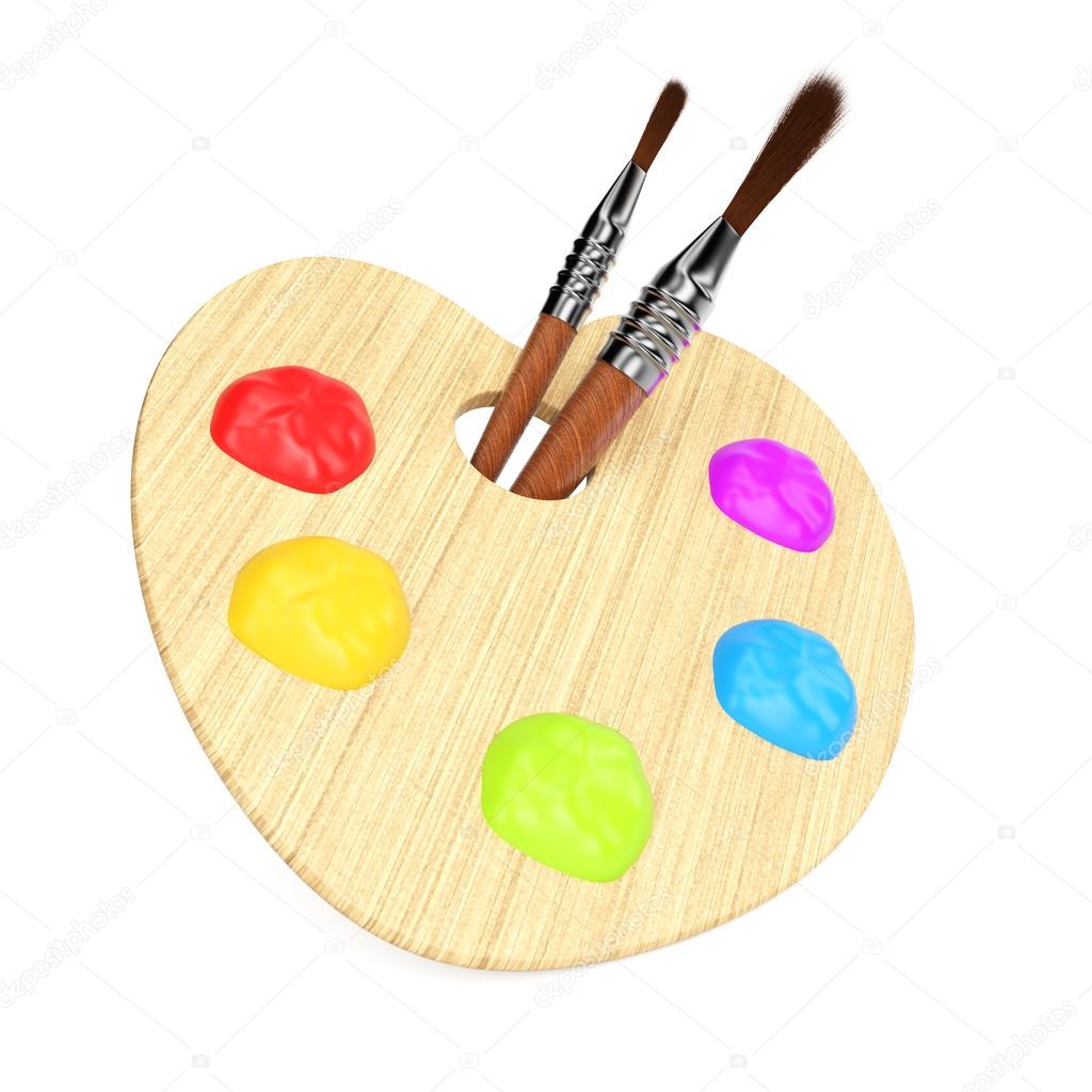 Wooden art palette with paintbrushes