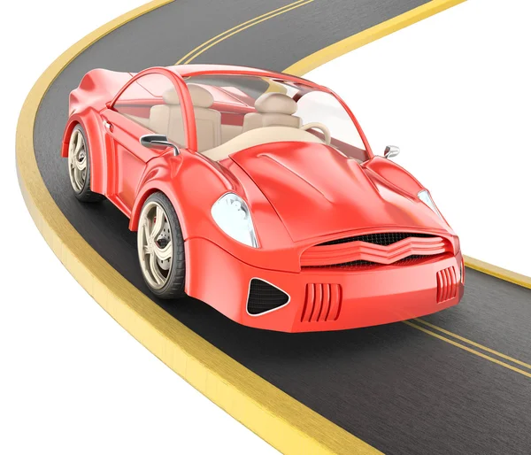 Röd bil på böjda väg — Stockfoto