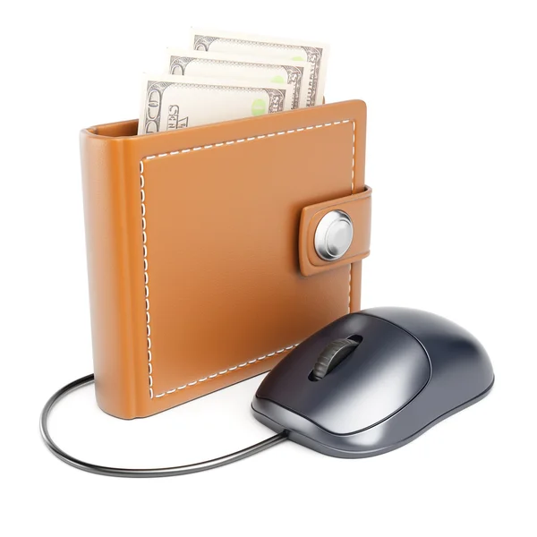 Computer mouse connected to wallet — Stock Photo, Image