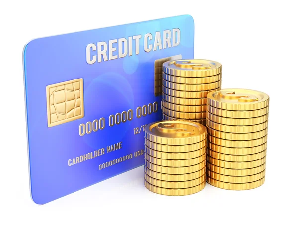 Cartão de crédito e moedas — Fotografia de Stock