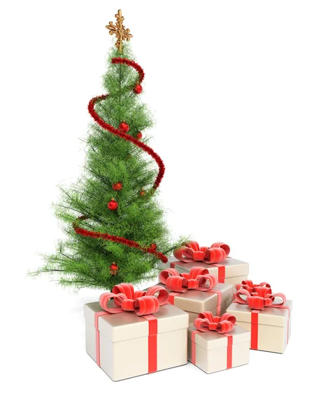 Árbol de Navidad y cajas de regalos — Foto de Stock