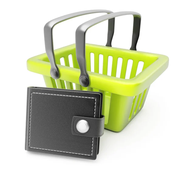 Shopping basket and wallet — Stock Photo, Image