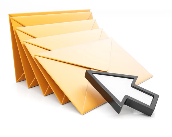 Pilha de envelopes e cursor de seta — Fotografia de Stock