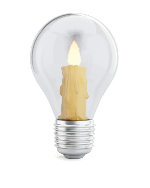 Hořící svíčka v žárovce — Stock fotografie
