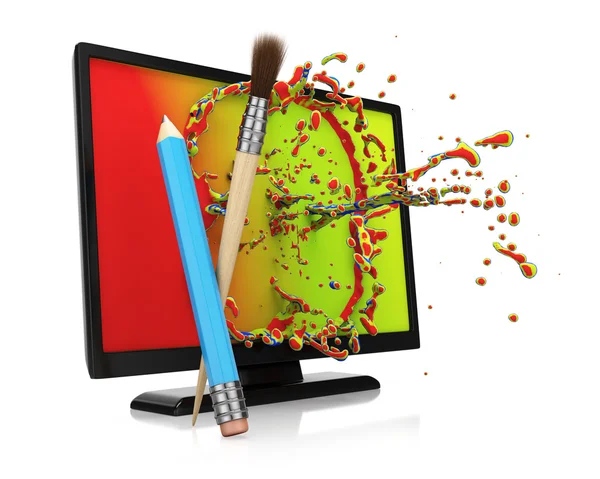 Computer monitor with colorful splash — Stock Photo, Image