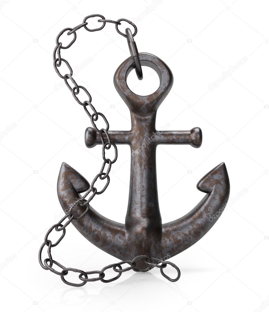 Rusty anchor with chain
