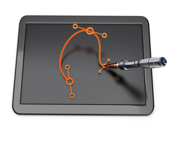 Graphic tablet with bezier curve and pen — Stock Photo, Image