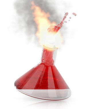 Kırmızı sıvı yanma ile kimya şişesi