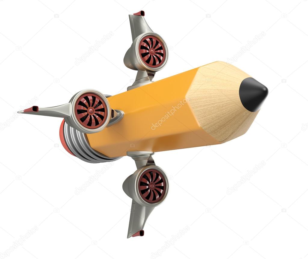 Pencil with turbine engines and wings