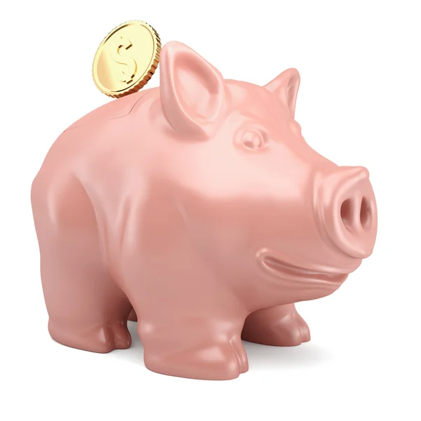 Piggy bank with gold coin — Stock Photo, Image