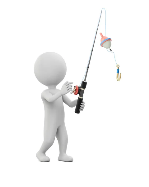 Hombre 3D con caña de pescar Fotos de stock libres de derechos