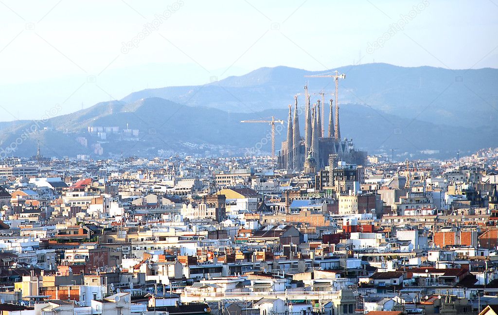 View of Barcelona against Gaudi's cathedral.