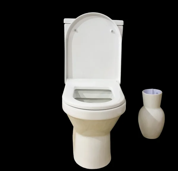 Toilettenschüssel und Behälter für eine Bürste isoliert auf schwarz. — Stockfoto
