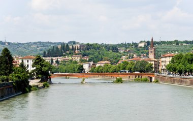  Verona. View from the bridge on  Saint Peter's Castle.