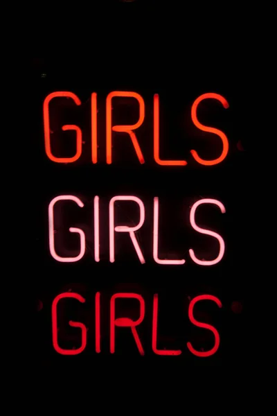 Neon Sign Reading Girls Girls Girls Red Pink — Stock Photo, Image