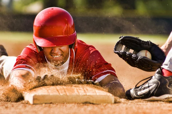 Portrait Man Stealing Base Baseball — Stock Photo, Image